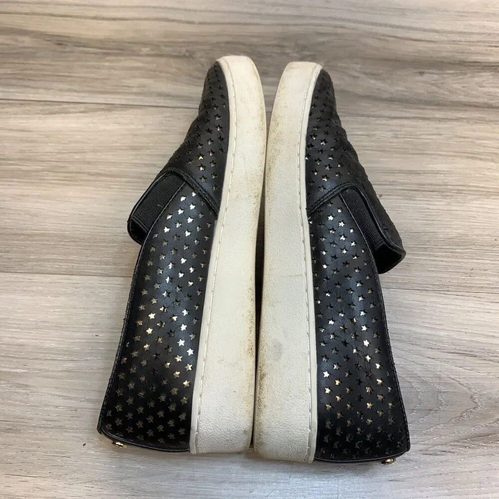 Michael Kors Womens Slip‎ On Shoes Black Leather Perforated Round Toe 5.5 M